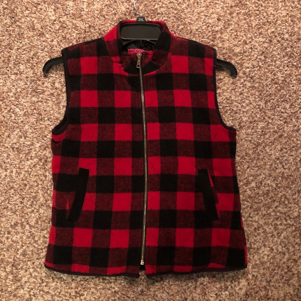 Juniors Buffalo Check Lined Vest